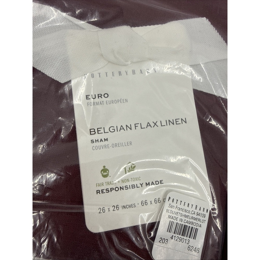 Pottery Barn Merlot Euro Belgian Flax Linen Shams Set Of 2 26"x26" NEW - Picture 4 of 6